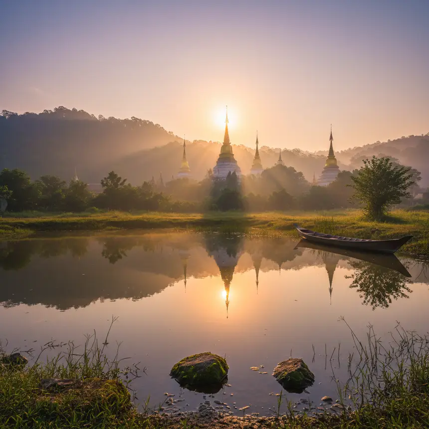 태국 자연경관, 일몰, 평화로운 풍경