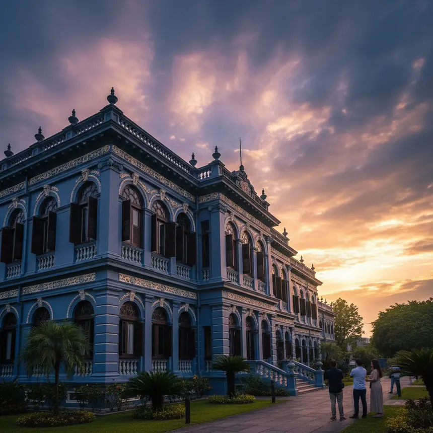 Historic blue mansion architecture