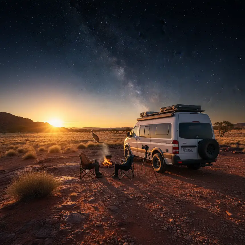 Australian Outback campervan sunset