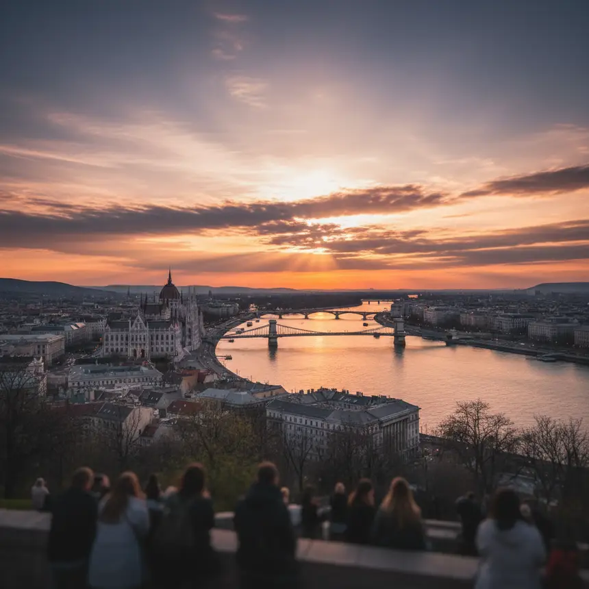 Budapest sunset night view