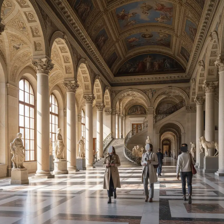 European museum interior, architectural detail