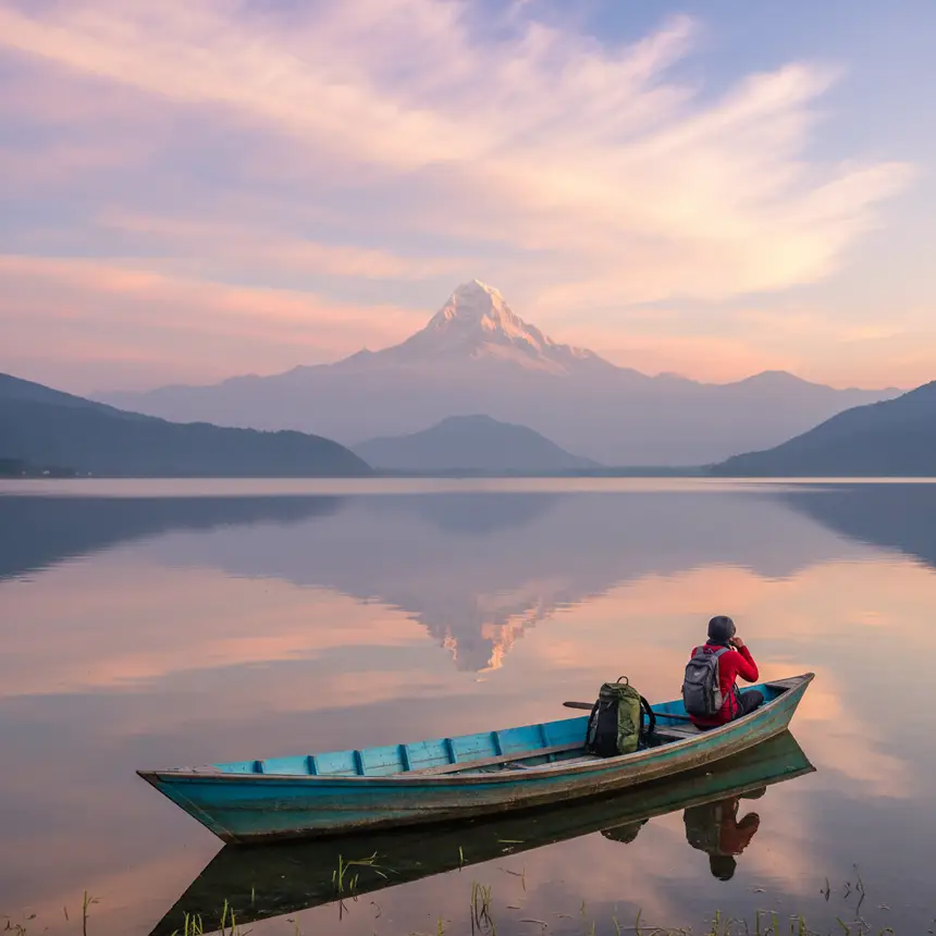 Pokhara Phewa Lake sunrise