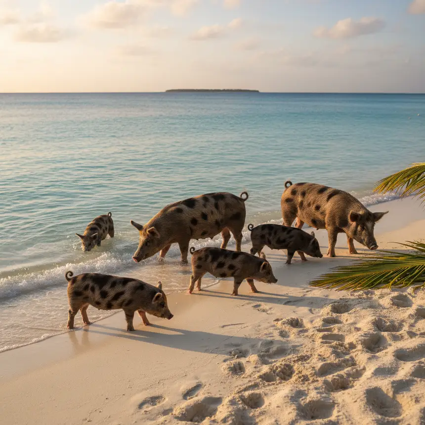 Pigs on the beach