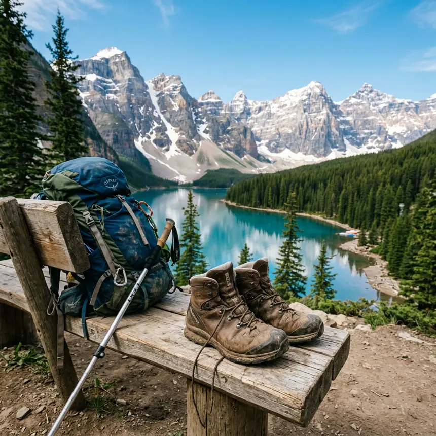 Hiking gear in Swiss Alps