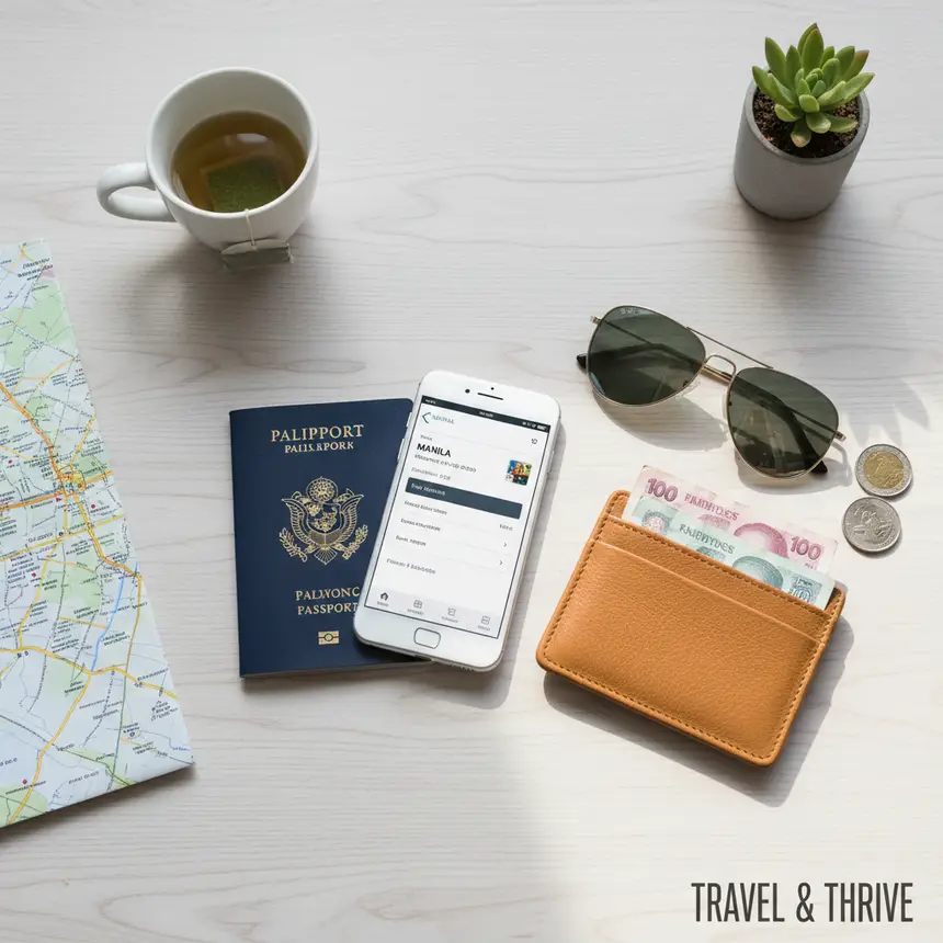 Manila travel planning flat lay