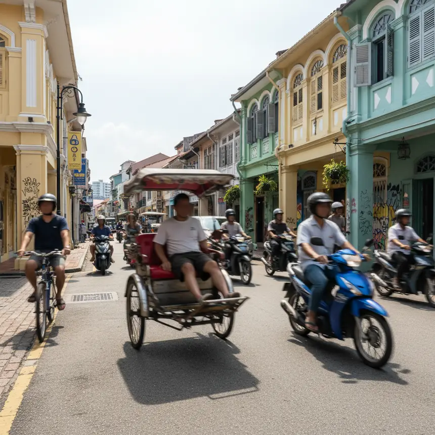 George Town street transport, colonial buildings