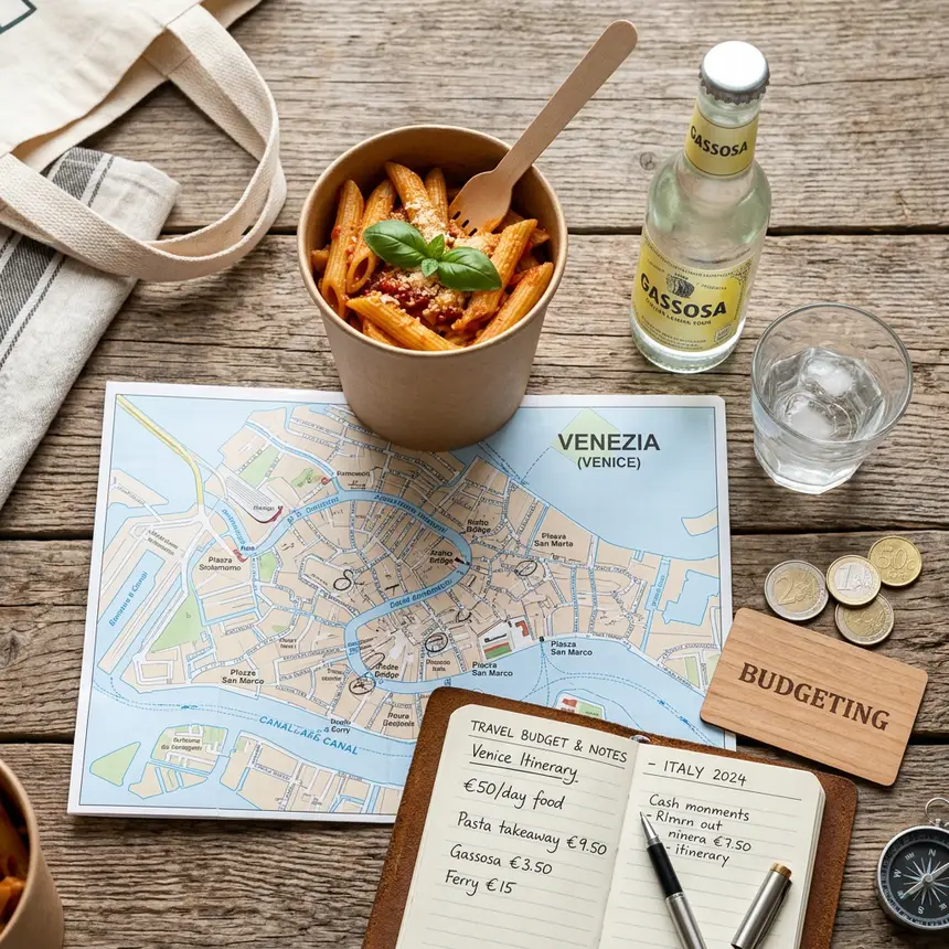 Venice travel essentials, street food budget, pasta map