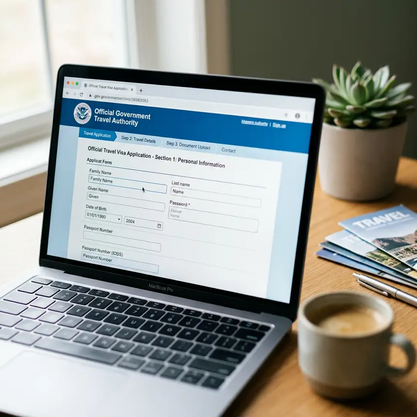 Computer screen showing an online application form