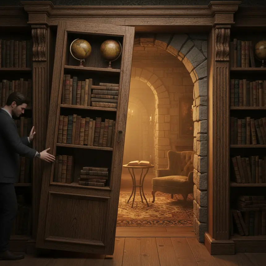Secret bookcase passage