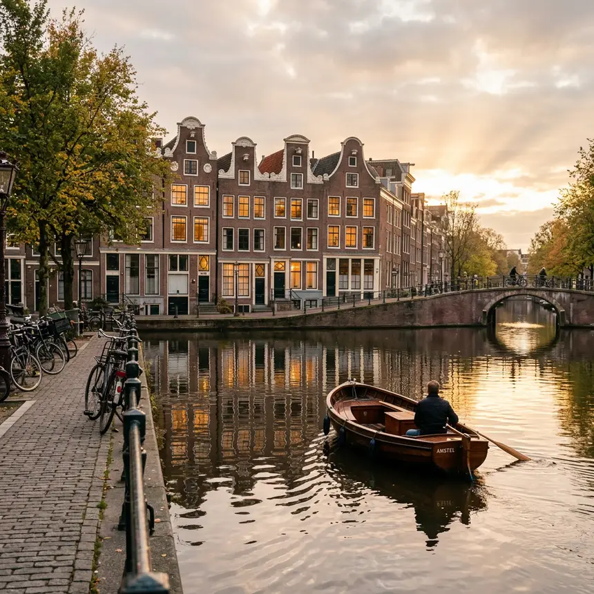 Amsterdam canal sunset