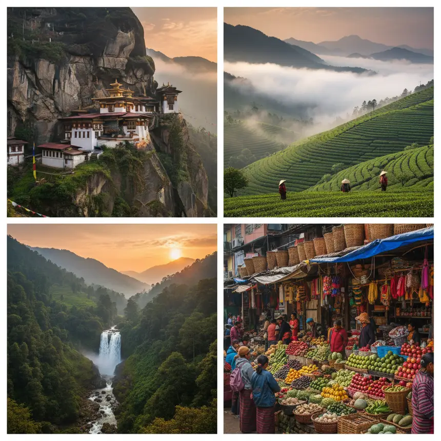 Bhutan monastery waterfall