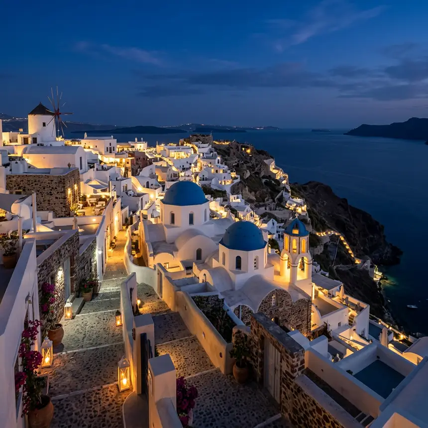 Oia village night view