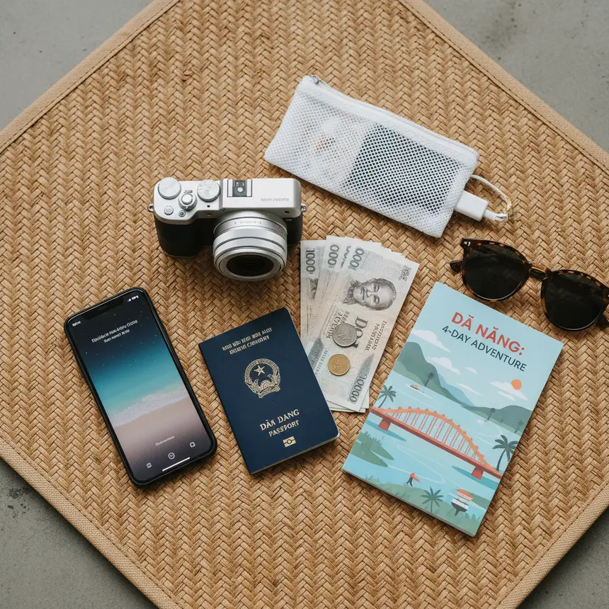 Travel essentials flat lay