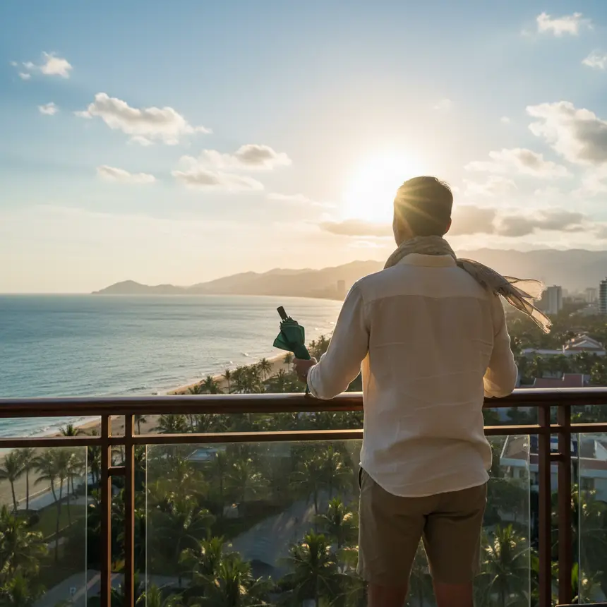 Traveler overlooking Da Nang beach