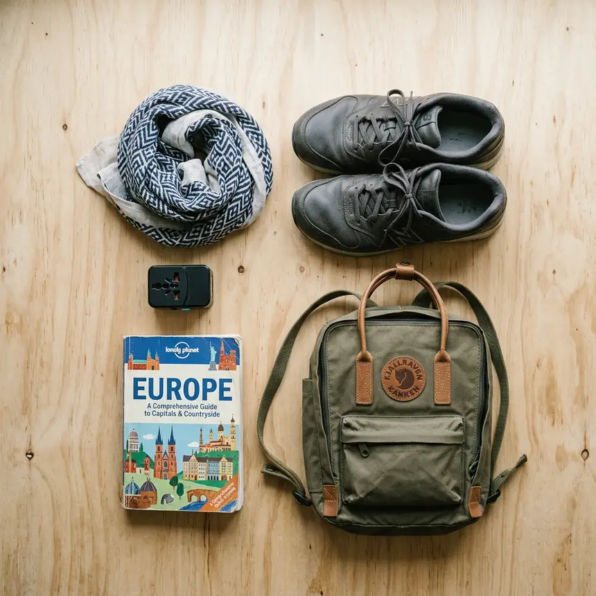 Travel essentials, flat lay
