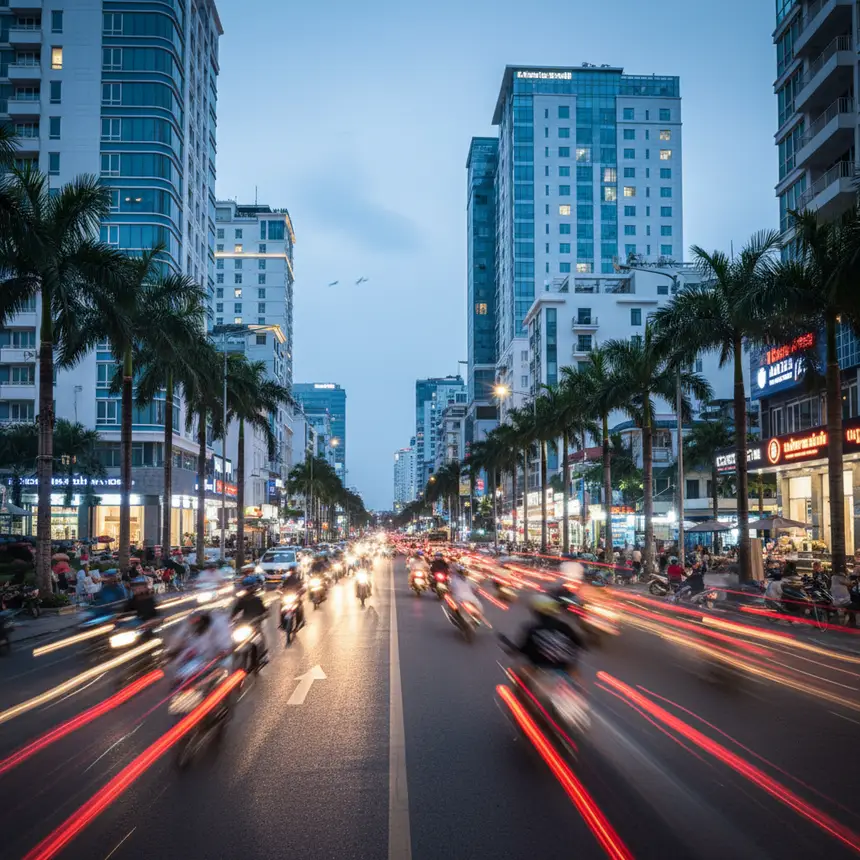 Busy Nha Trang street with motorbike traffic