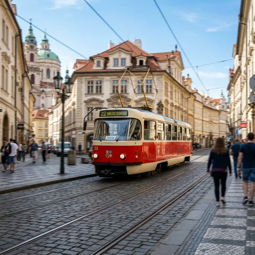 Prague tram, public transport, city scene