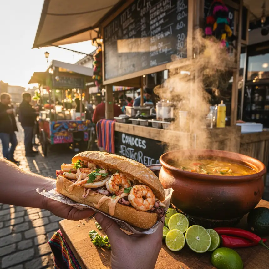 Seafood sandwich and soup