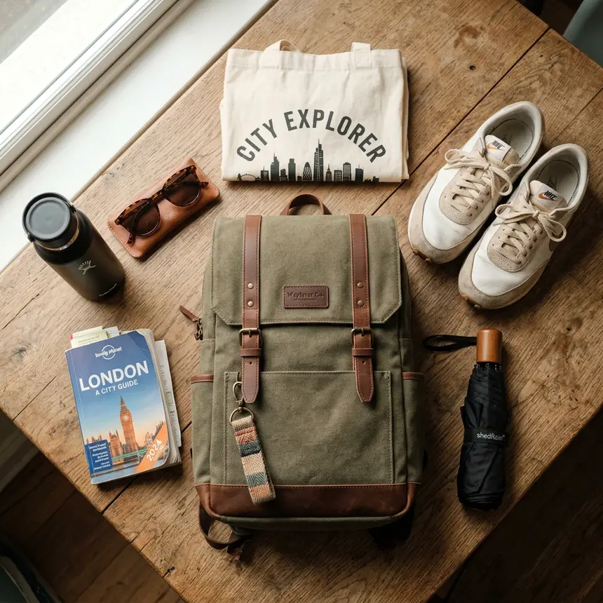 Travel essentials flat lay