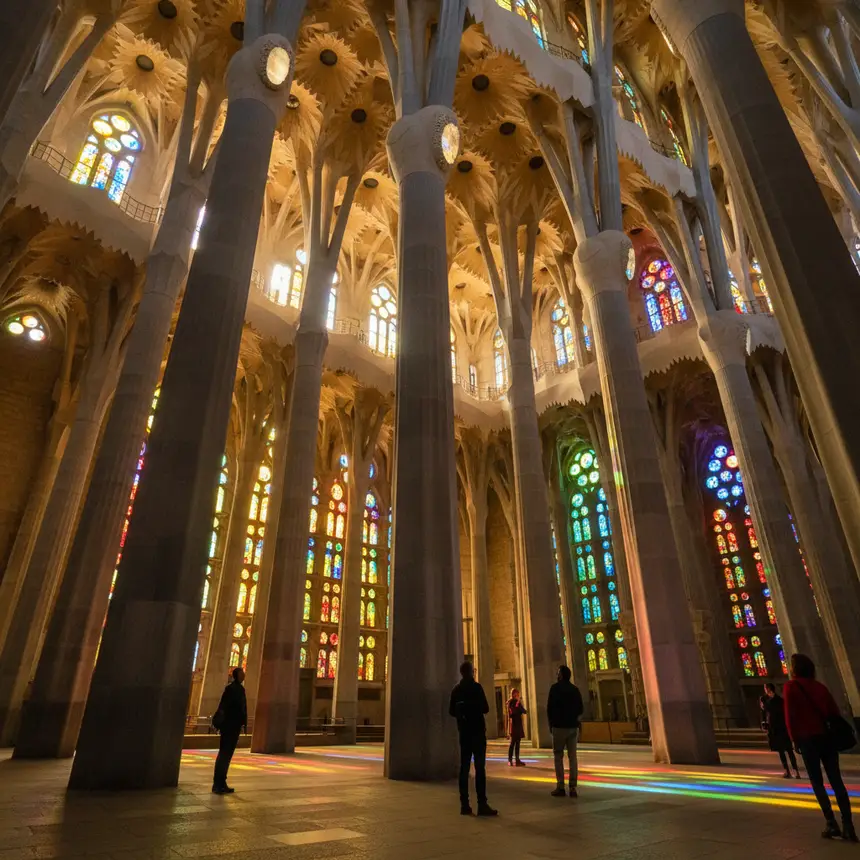 Sagrada Familia interior columns and light