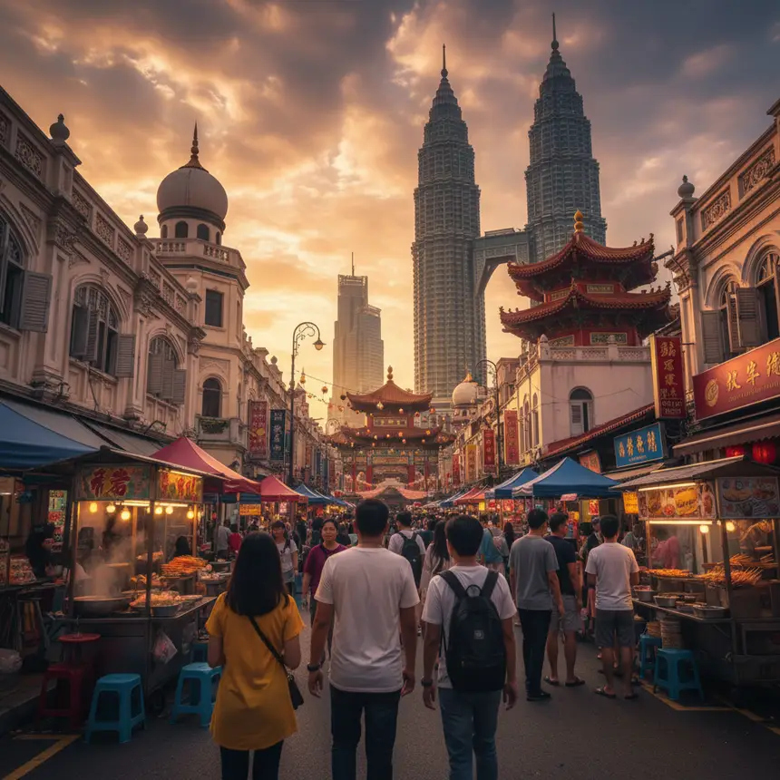 Kuala Lumpur street scene with diverse architecture