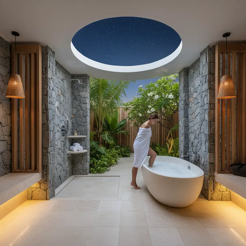 Maldives beach villa outdoor bathroom