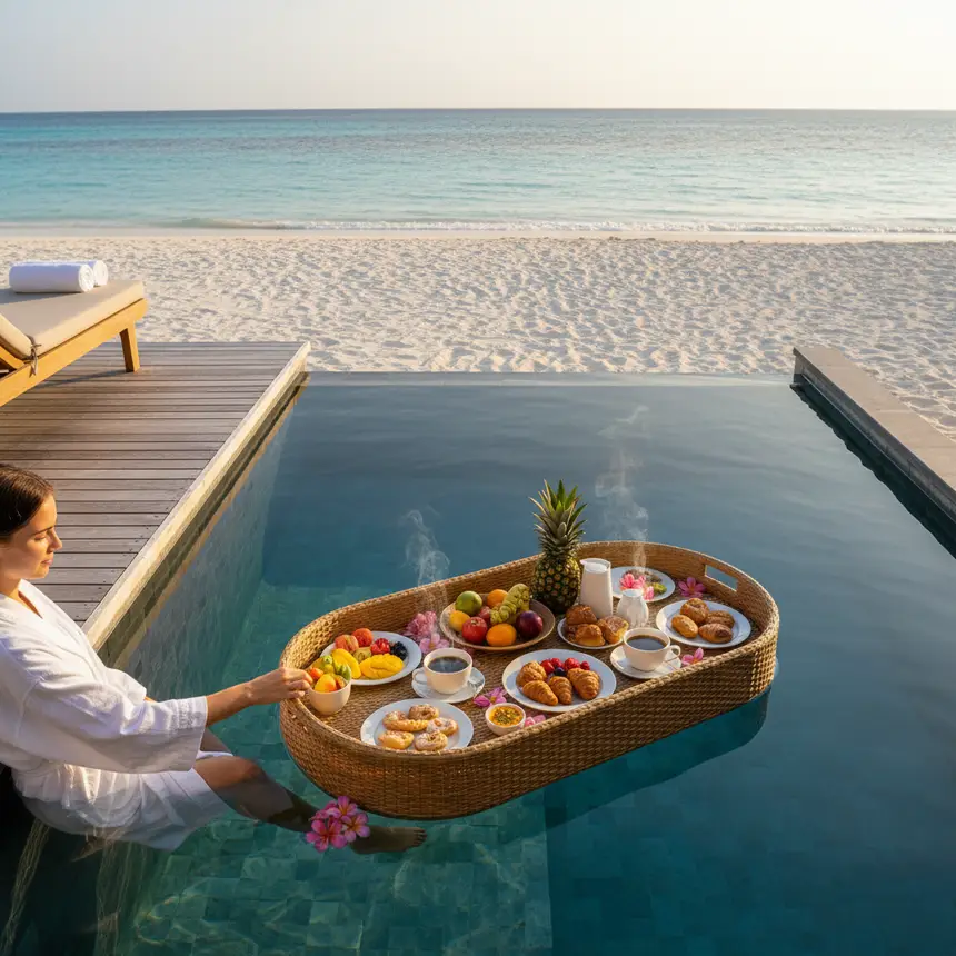Maldives private pool floating breakfast