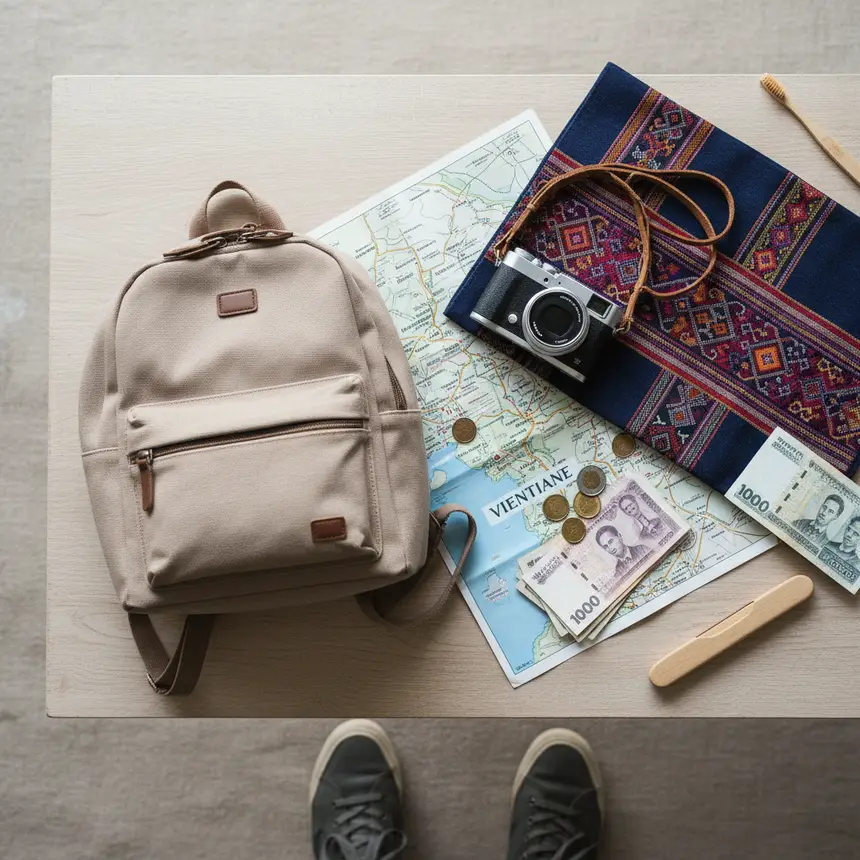 Travel essentials flat lay