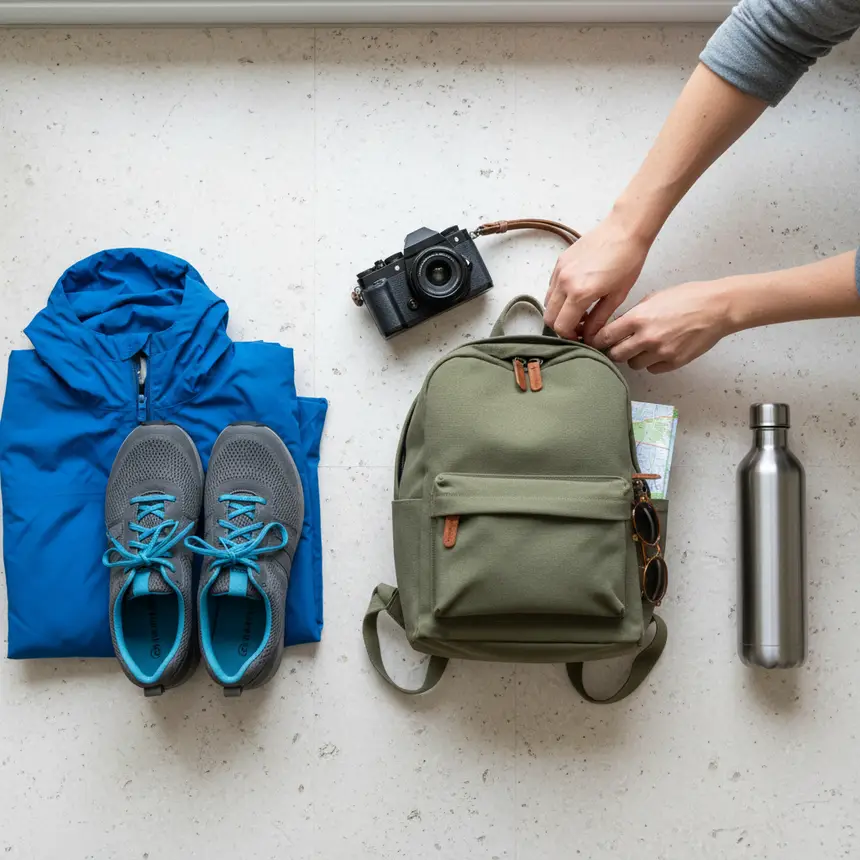 Travel essentials, comfortable shoes