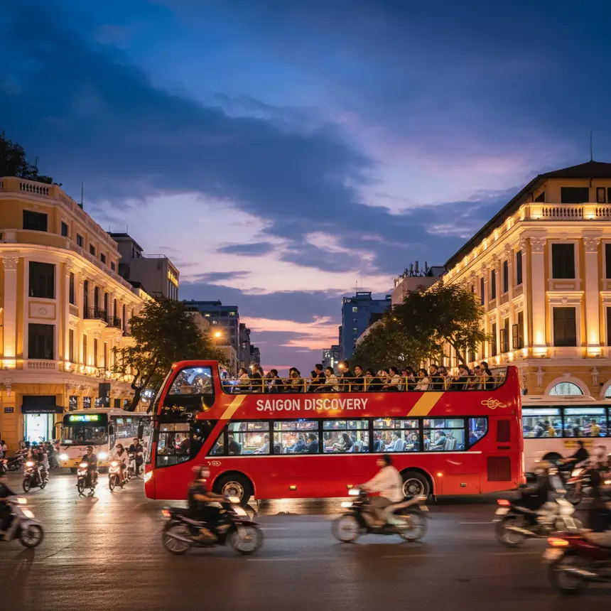 Ho Chi Minh City tour bus night view