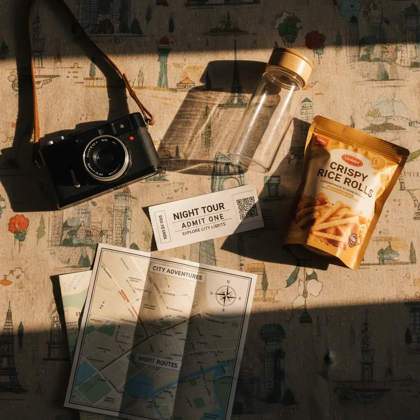 Travel essentials flat lay