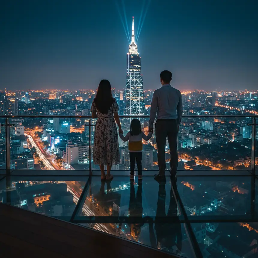 Family enjoying night view