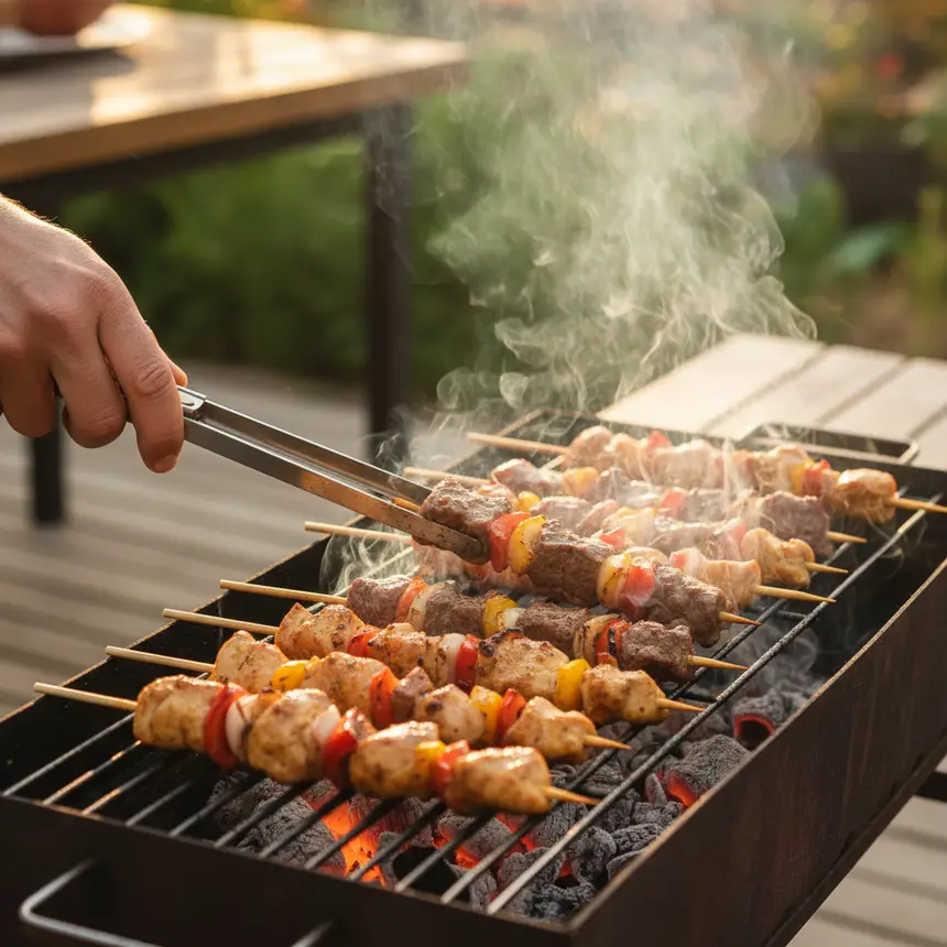 Satay grilling on charcoal