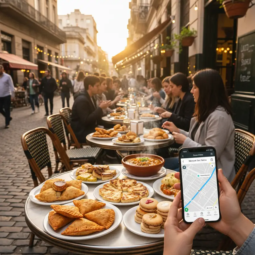Buenos Aires street, local food, navigation app