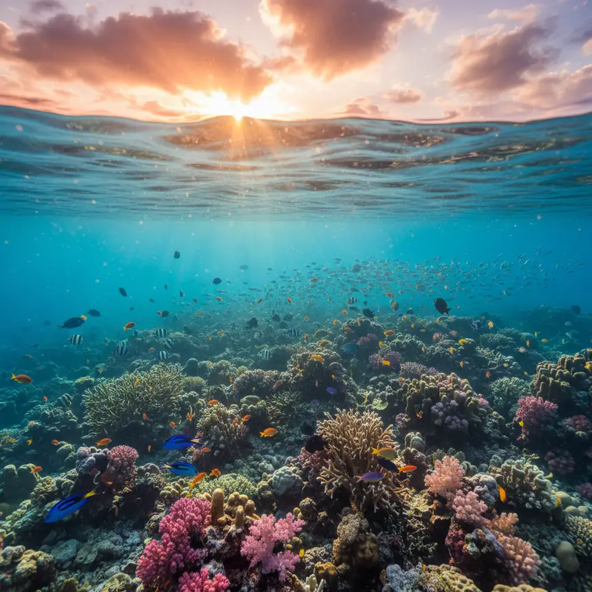 Coral reef, tropical fish, underwater view
